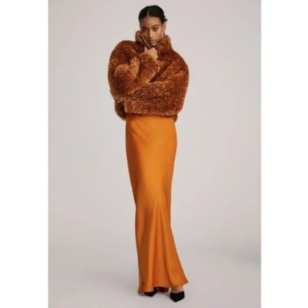 Anthropologie Maeve Teddy Faux Fur Cropped Zip Up Jacket Honey Brown, 2X Plus
